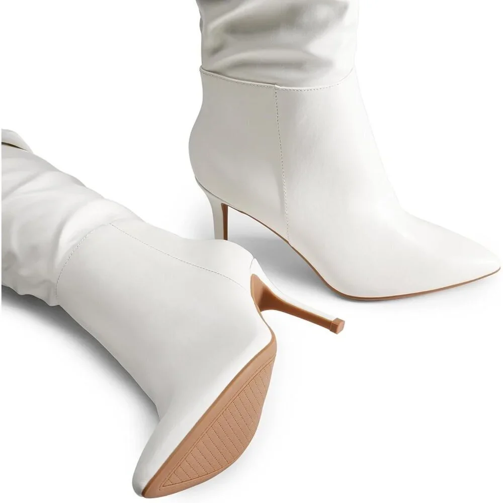 Women's White-pu Faux Leather Over The Knee Boots Thigh High Pointed Toe Boot